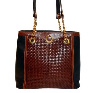 Bally Woven Chain Italy Brown Leather Shoulder Bag